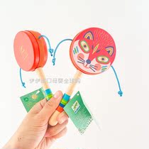 djeco nascent baby man waves drum toy rocking drum hand rattle traditional wood nibbling for 3-6-9 months