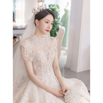 The wedding dress 2021 bride host wedding court style senior light wedding dress young man retro big drag tail woman 2022