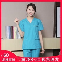 Jane Fei love Korean version of lake blue hand washing clothes womens short-sleeved long-sleeved surgical suit Dental beauty salon work clothes brush hand clothes