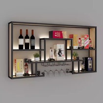 Household wine rack wine cabinet display rack storage rack wine glass rack iron decorative solid wood Chinese style creative wall hanging