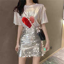 Sanya travel photo clothes female travel super fairy beach skirt wear tie dress suit short skirt sequins two-piece set