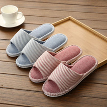 Couple cotton slippers female summer male linen home indoor household disposable soft bottom cloth anti-slip cool drag four seasons can be worn