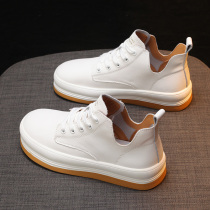 Bread high white shoes women 2021 new autumn leather ins tide British style white niche design short boots