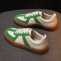 Small white shoes children 2021 new autumn ins tide retro green leather wild Super fire training spring and autumn shoes