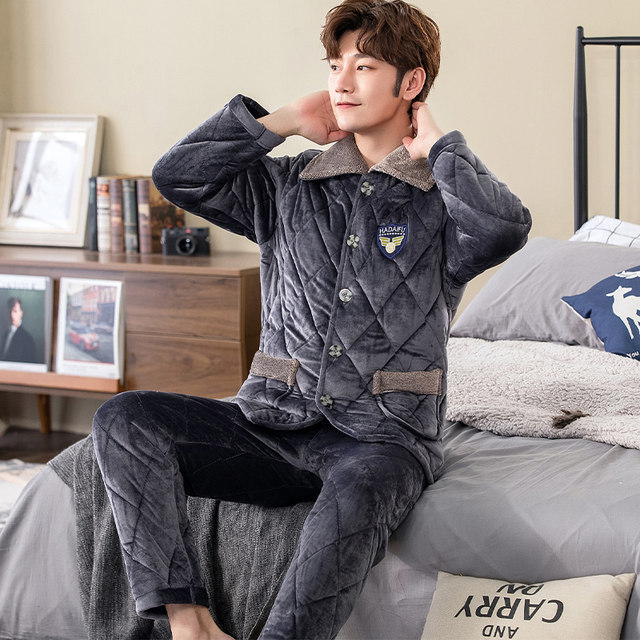 Men's new winter pajamas thick coral velvet suit three warm autumn and winter leisure dormitory Slim tracksuit Men's new winter pajamas thick coral velvet suit three warm autumn and winter leisure dormitory Slim tracksuit