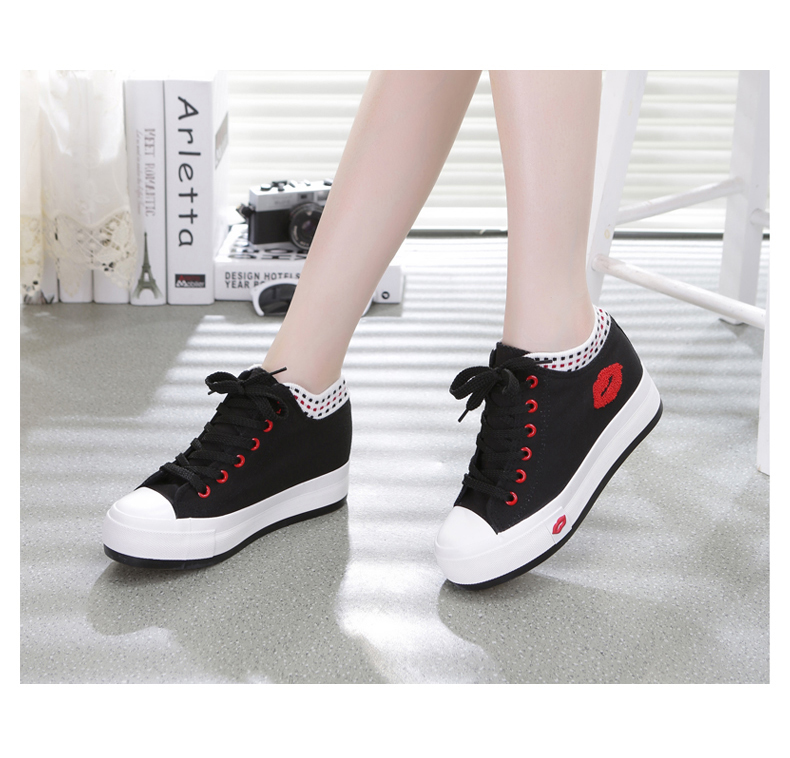 米亲正品春季百搭帆布鞋女韩版学生内增高帮厚