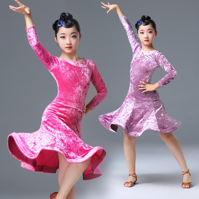 Girls Latin Dance Dresses Latin dress velvet long sleeve children's children's Latin dance training clothes girls' competition performance clothes