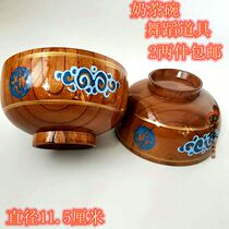 Mongolian element wooden tableware Mongolian characteristic color painting wooden bowl milk tea bowl dance props crafts Bowl