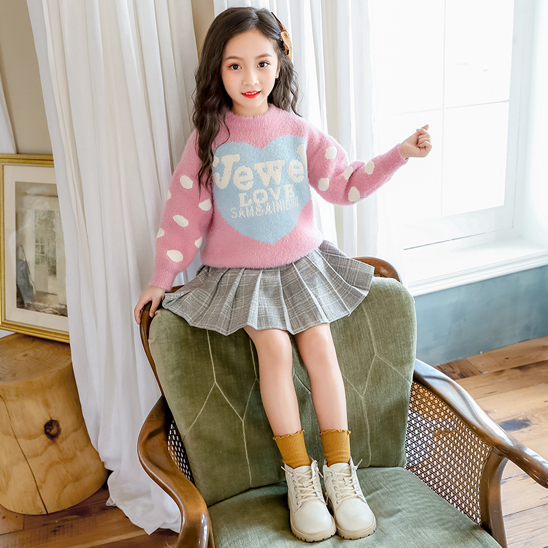 Children's pullover sweater fashion girls knit sweater Western style children's clothing mink velvet middle-aged children's 2020 autumn/winter new trend