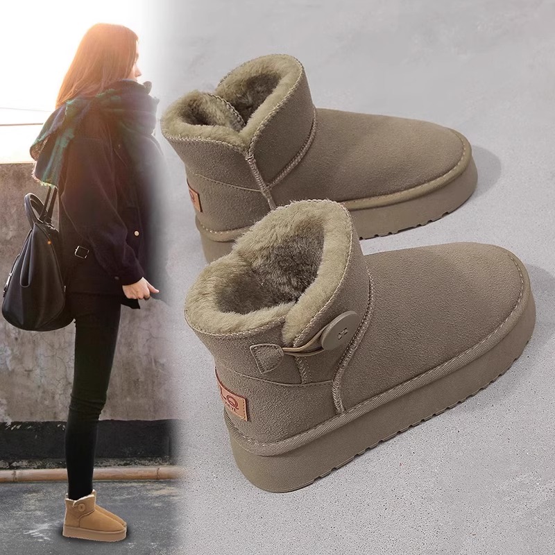 G E GADOT pine pastry snow ground boots female 2023 winter fur integrated short cylinder boots with velvet thickened thermal cotton shoes-Taobao