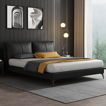 Leather bed Simple modern double bed 1 8 m Nordic minimalist light luxury leather art master bedroom wedding bed