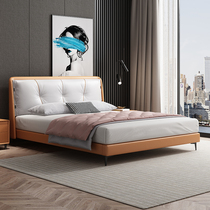 Italian light luxury leather bed modern simple style double bed 1 8 meters Nordic minimalist small apartment master bedroom wedding bed