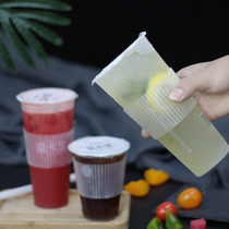 Disposable milk tea cup cover plastic anti-cold heat insulation non-slip anti-hot Net red 500ml700ml90 diameter 98 caliber