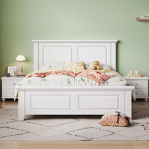 Modern minimal full wood bed white 1 8m single double bed 1 5m master bedroom 2 Princess bed small household type