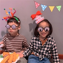 Birthday atmosphere props glasses funny laugh Party children couple girl baby boy cake photo Net Red