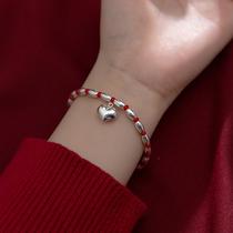 S925 sterling silver red rope glossy love bracelet girl Summer temperament transfer bean original year simple hand rope string string
