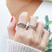 925 sterling silver retro ring female fashion ins tide simple Korean personality joint index finger set combination adjustable