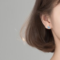 Xiuguan s925 sterling silver Japanese fresh blue apricot leaves small earrings literary students simple girl heart ear ornaments