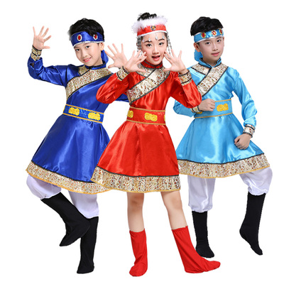 Girls Folk Dance Dress Children's Mongolian Dance Dress kindergarten minority Mongolian Tibetan boys and girls performance clothing