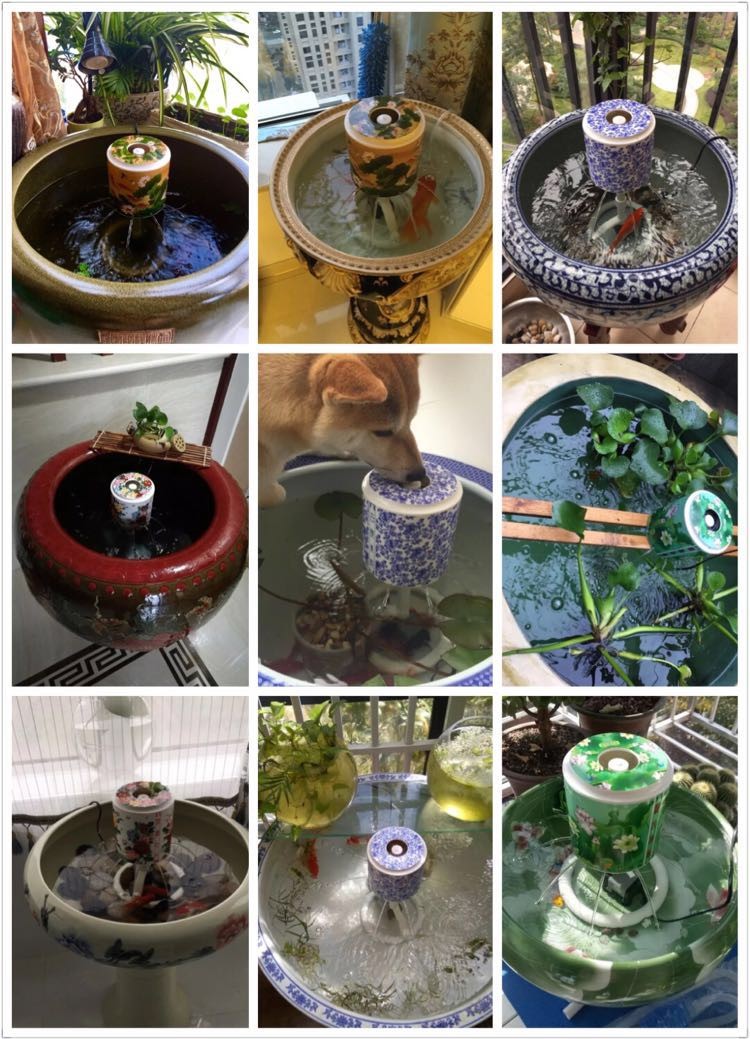 Round ceramic aquarium filter glass sucker basin landscape.mute purification porcelain jar tile increasing oxygen cylinder built - in diving