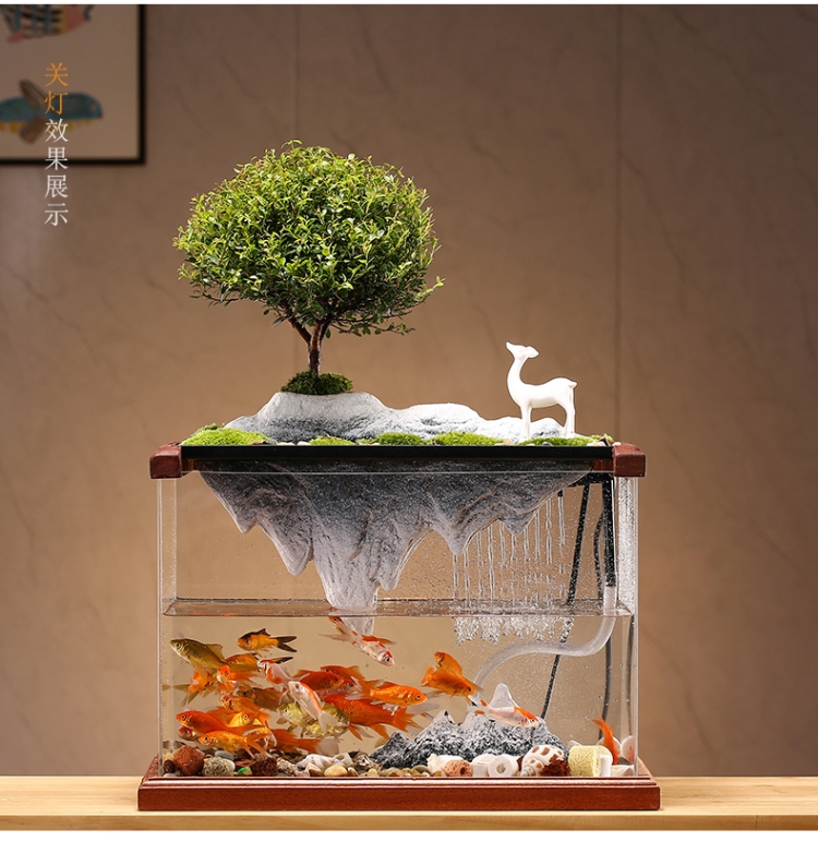 Circulating water tank decorated living room small household creative ceramics artificial rockwork aquarium desktop furnishing articles