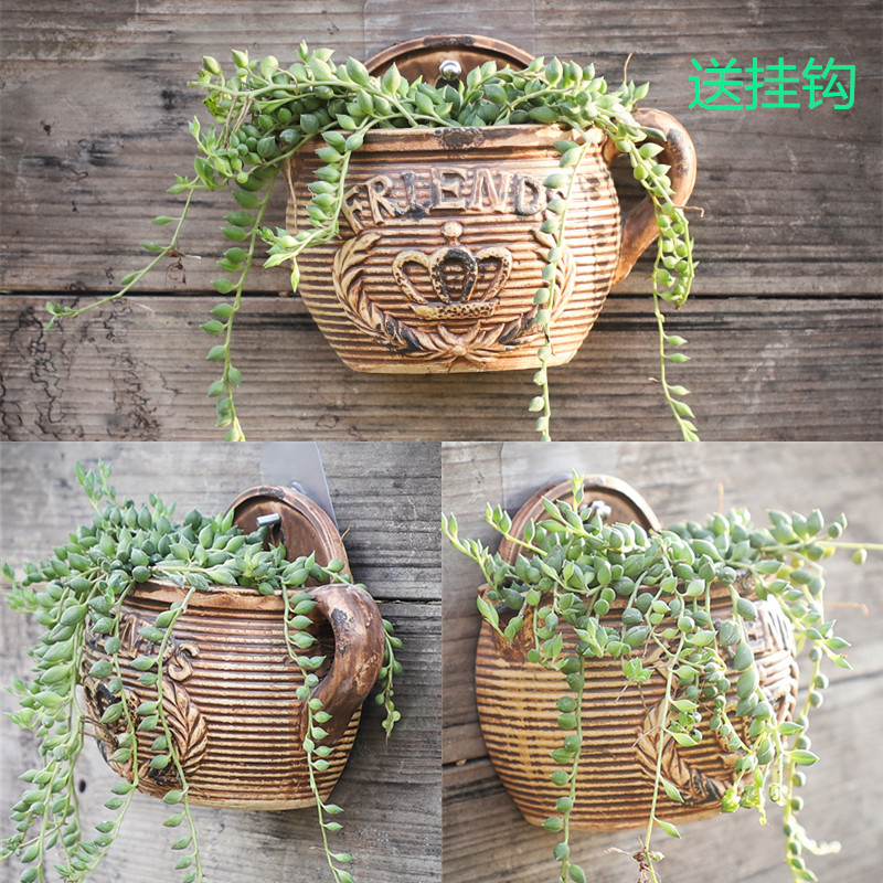 Hanging ceramic flower POTS with a hole more than meat flesh POTS of creative wall decoration indoor Hanging other retro floral outraged