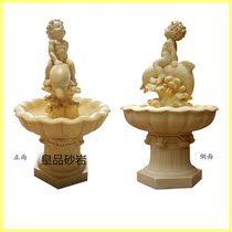 Sandstone Water Jet Riding Fish Small Angel Eurostyle Fountain Outdoor Waterscape Sculpture GRP Water Jet Manufacturer Direct