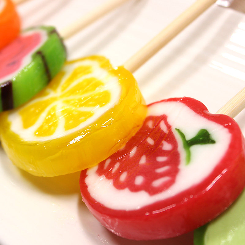 韩国进口零食 九日水果切片棒棒糖5口味 手工制作创意棒棒糖30g