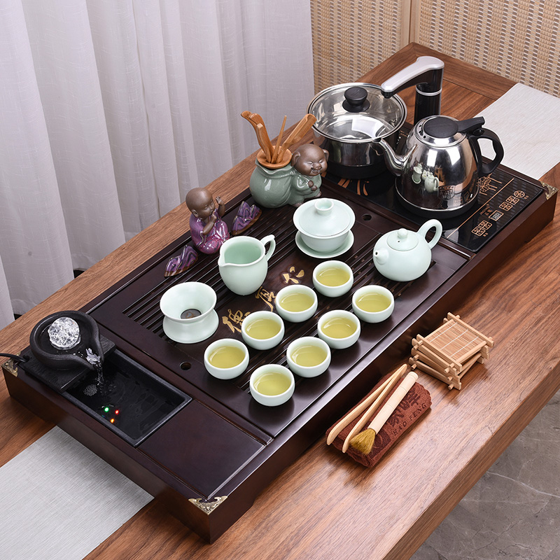 HaoFeng kung fu tea set of a complete set of domestic solid wood tea tray ceramic teapot automatic contracted tea tea table