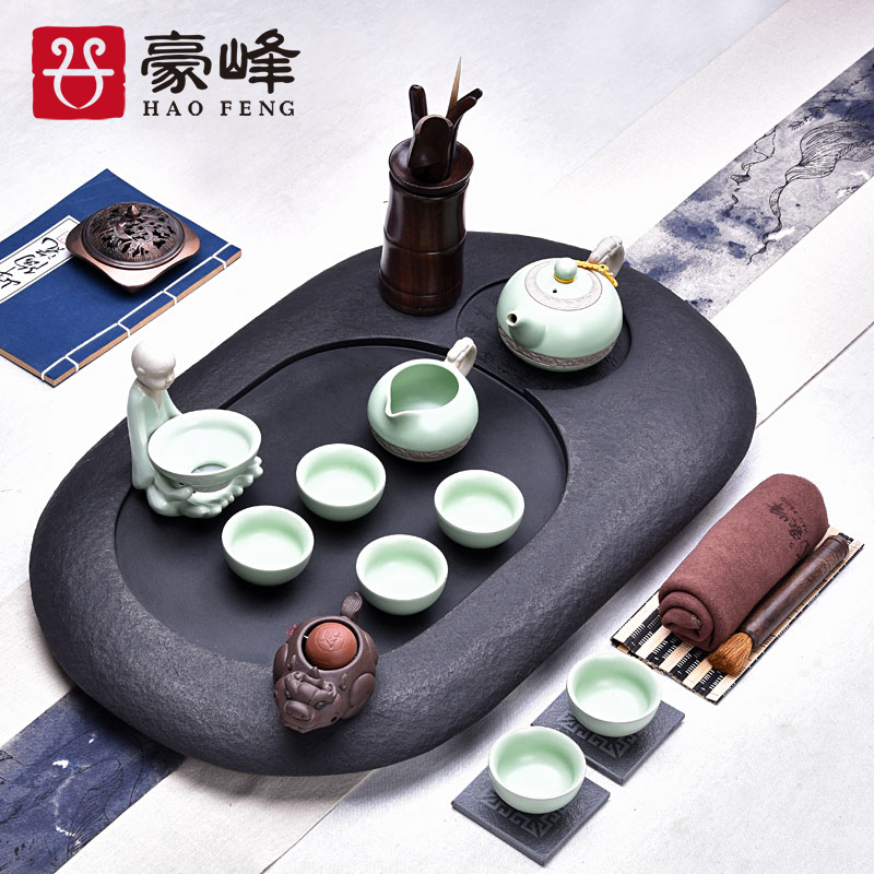 HaoFeng sharply stone tea tray tea saucer set a complete set of kung fu tea black stone, stone, stone