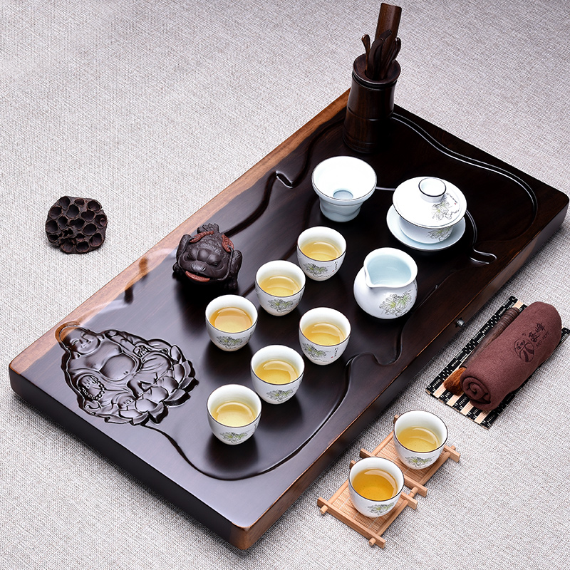 HaoFeng sheet of the ebony kung fu tea tea tea tray table office suit carved tea family tea