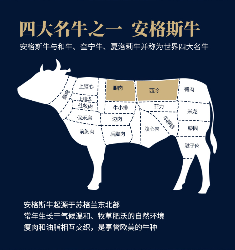 四大名牛之一,进口原切:600g 大黄鲜森 原切安格斯s级眼肉牛排 3片