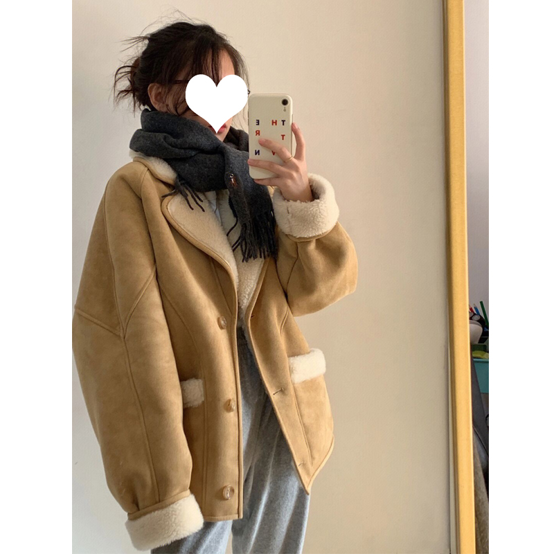 Suede shorts jacket female autumn winter style lamb wool 2023 new fur integrated lamb suede cotton served winter deflate-Taobao