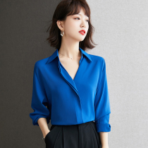 Treasure Blue Snowspun Shirt Woman Fall 2021 New Advanced Sensfeel Satin Lining Long Sleeve Design Sensation Blouses