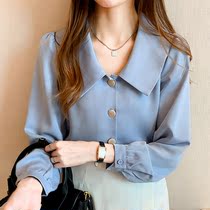 Doll collar satin shirt woman long sleeve autumn clothing 2021 new Korean version loose and thin snow spinning blouse temperament shirt