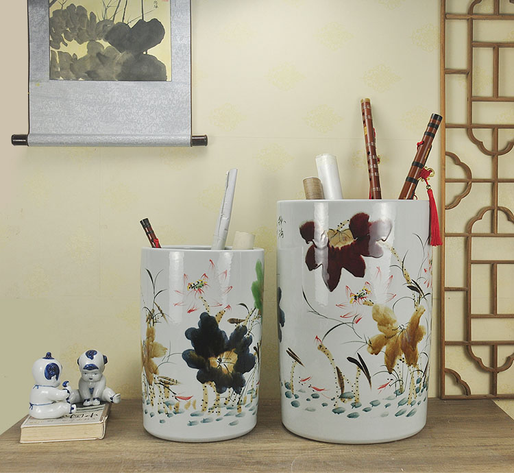 Jingdezhen ceramics receive cylinder barrels of hand - made variable quiver of calligraphy and painting scrolls of calligraphy and painting and calligraphy cylinder vase