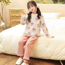 2022 coral fleece children's pajamas autumn winter flannel girls winter suit large children's coral fleece home clothing thick