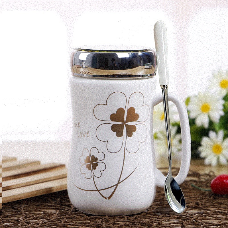 Glass package mail beaker of water move with cover ceramic spoon household male and female adult mark cup with cover