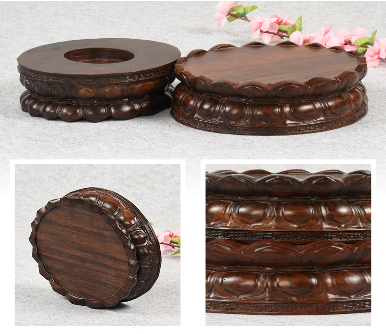 黑檀木观音菩萨莲花底座供佛佛像座台全实木雕圆形供奉托盘座架子