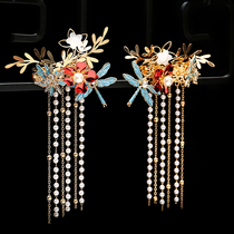 Children Hanfu Hair Accessories Girls Ancient Clothes Headwear Little Girl Step Tassel Tassel hairclip Accessories Chinese Style floral headdress Clip