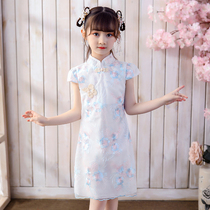 Girls cheongsam dress improved summer thin catwalk children Hanfu Chinese style girl Tang suit foreign style summer dress