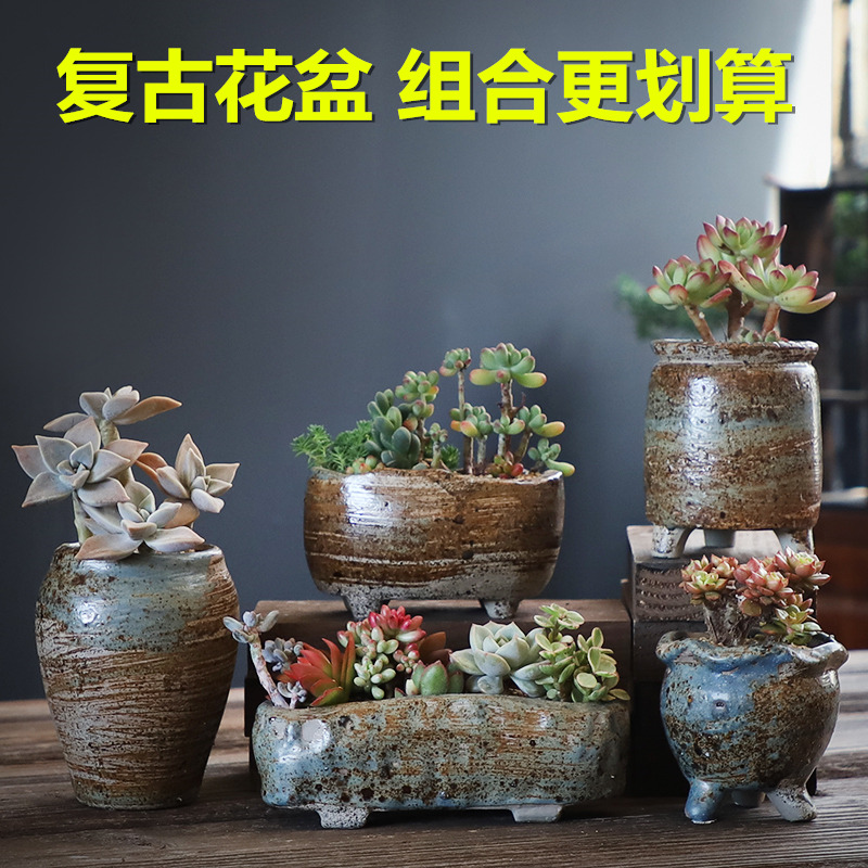 The Fleshy special offer a clearance of creative move coarse pottery flowerpot ceramic old running the breathable meat meat the plants flower pot in large caliber