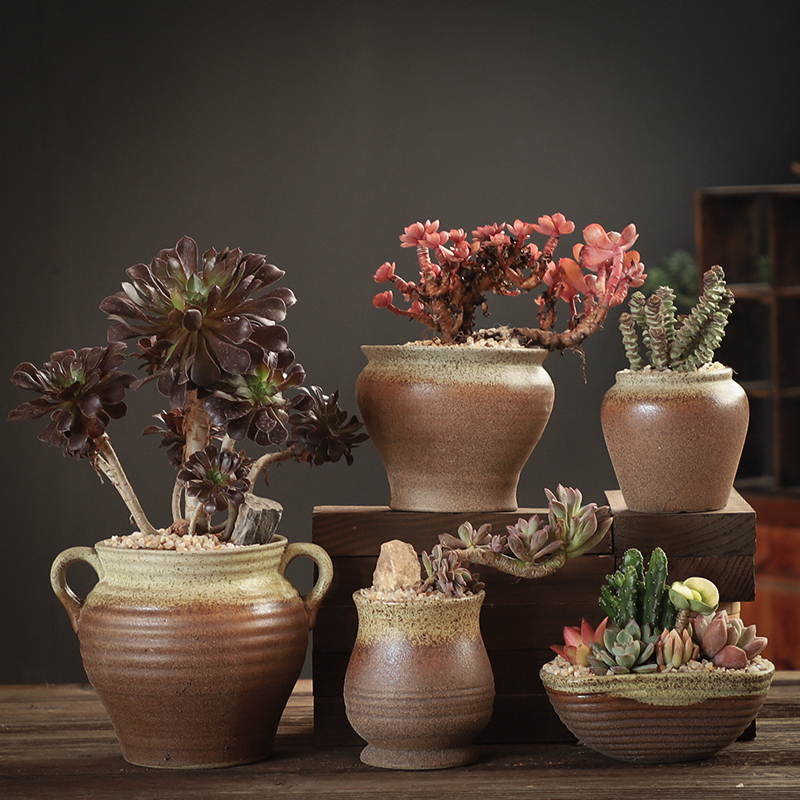 Fleshy flowerpot combination suit large creative move coarse pottery breathable flesh old running the restoring ancient ways is a flower pot special offer a clearance