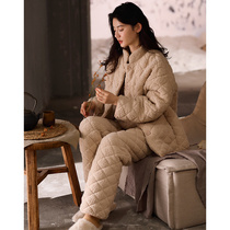Coral velvet pajamas womens winter thickened velvet triple-layer cotton womens autumn and winter warm flannel home suit