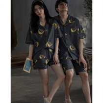 Couple pajamas womens summer thin cotton two-piece set 2021 new mens summer casual short-sleeved home wear