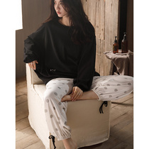 Pajamas women spring and autumn cotton long sleeve polo point trousers set 2021 New Fashion large size autumn and winter home wear