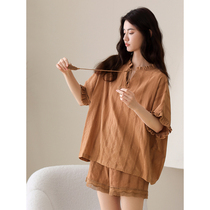 Pajamas womens summer thin cotton loose two-piece set 2021 new ladies summer Korean short-sleeved home wear