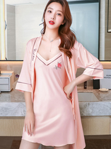 Pajamas womens summer Thin Ice Silk sexy suspenders nightgown two-piece 2021 New Silk home wear