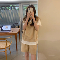 Sports suit womens casual sleeveless sweater womens thin fashion Korean style chic top small summer two-piece suit