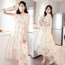 Pregnant women summer chiffon dress fashion loose maternity fashion 2021 summer V-neck nursing knee-length dress